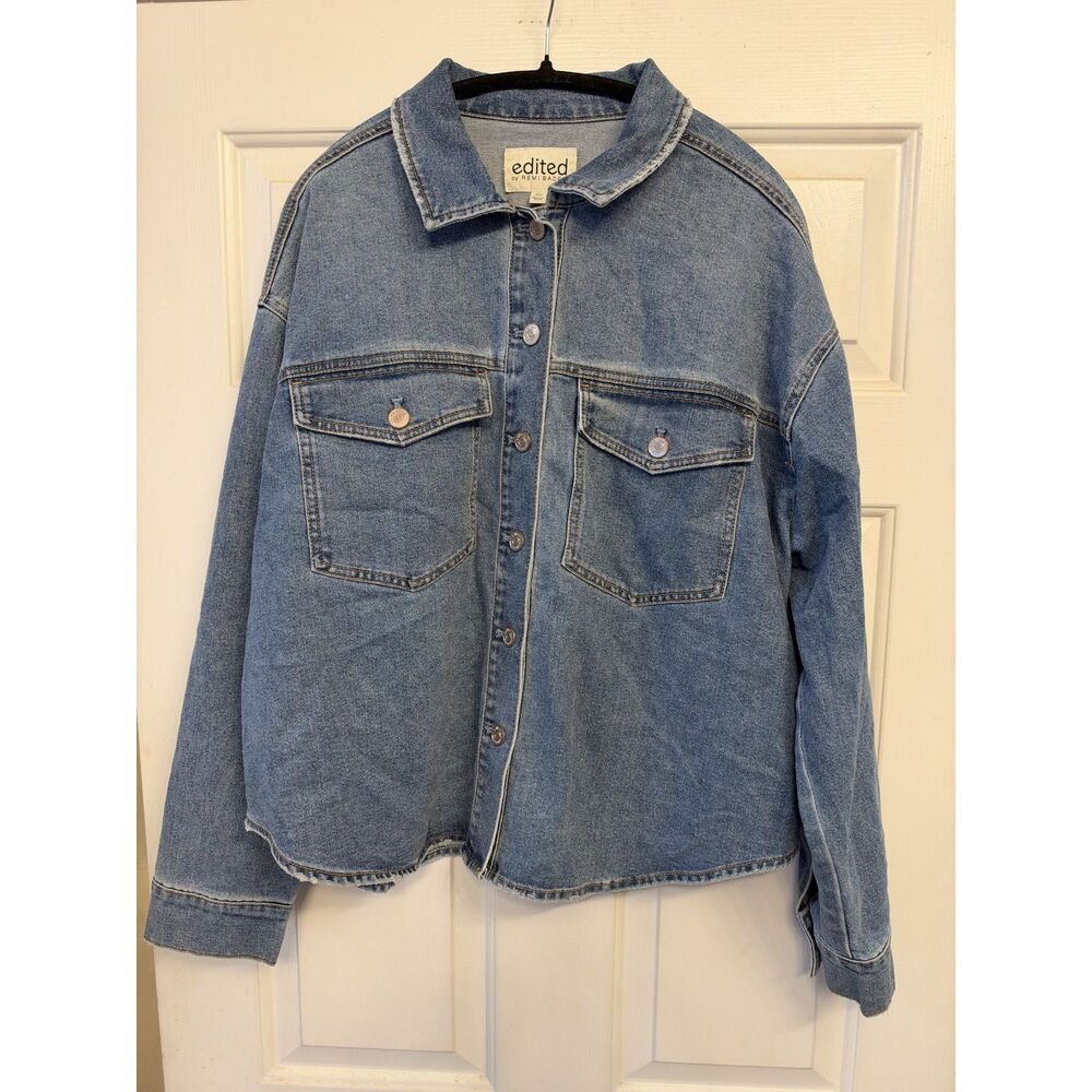 Edited by Remi Bader Medium Wash Button-Front Denim Trucker Jacket